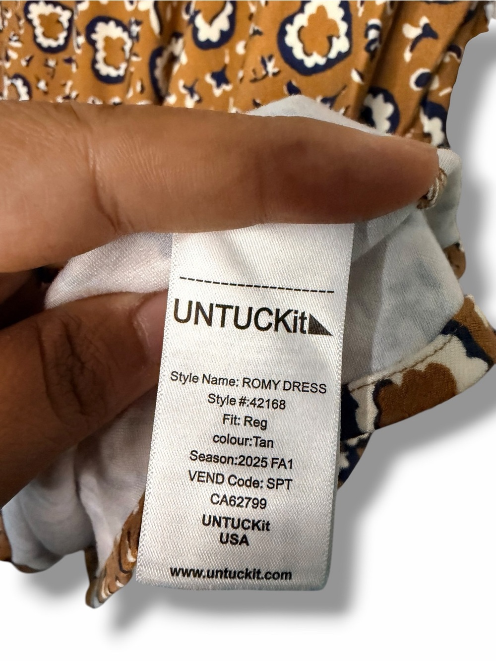 NWT Untuckit Tan Printed Romy Jersey Shirt Mini Dress with Tie Waist Size Medium - Picture 11 of 13